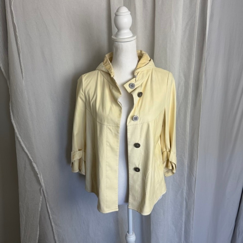 Hugo Boss Leather Jacket Women 4 Yellow Calfskin Hood 3/4 Sleeve Vintage